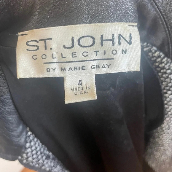 ST JOHN COLLECTION BY MARIE GRAY Tweed Jacket with leather collar and detail - Picture 5 of 10